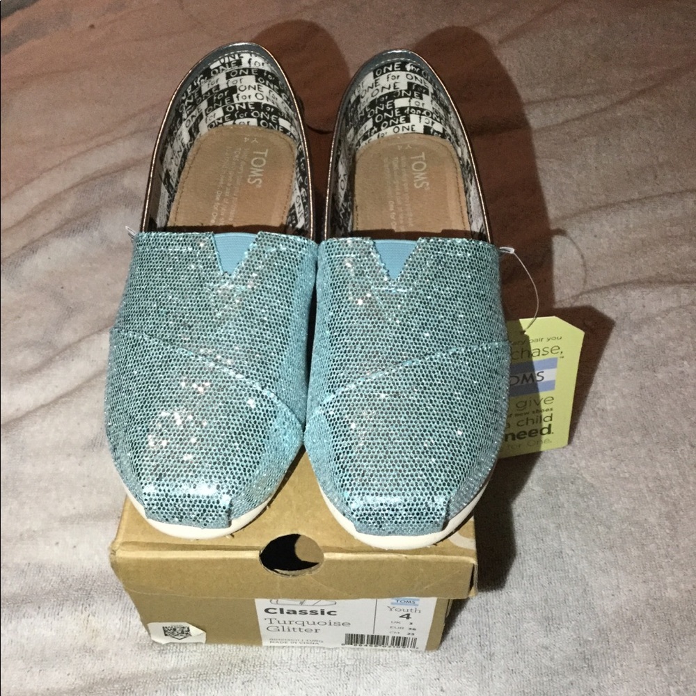 Toms Classic Turquoise Glitter Big Girls Shoes